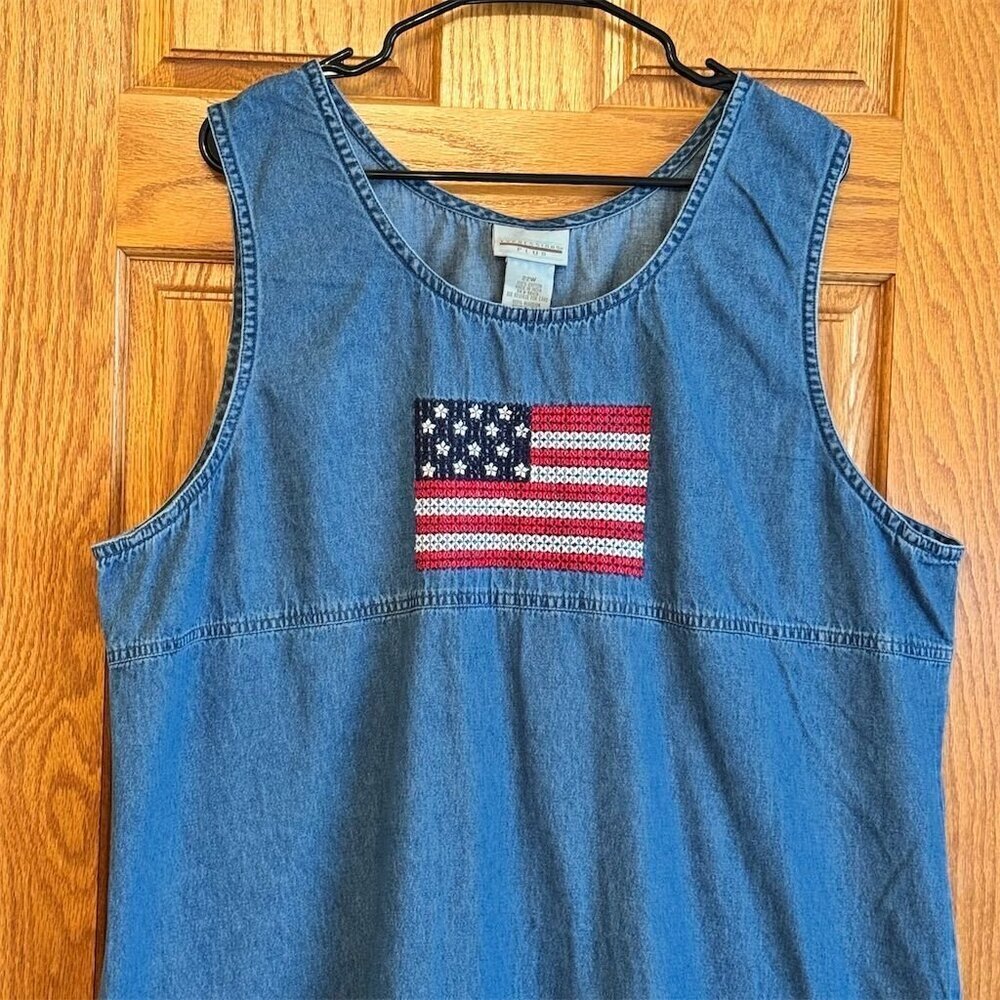 Expressions Plus 22W Denim Dress Blue American Flag Sleeveless Casual - Picture 3 of 7